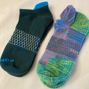 BOMBAS Active Wear Ankle Socks Dark Green n Multicolor (2-Pack) size large NWOT